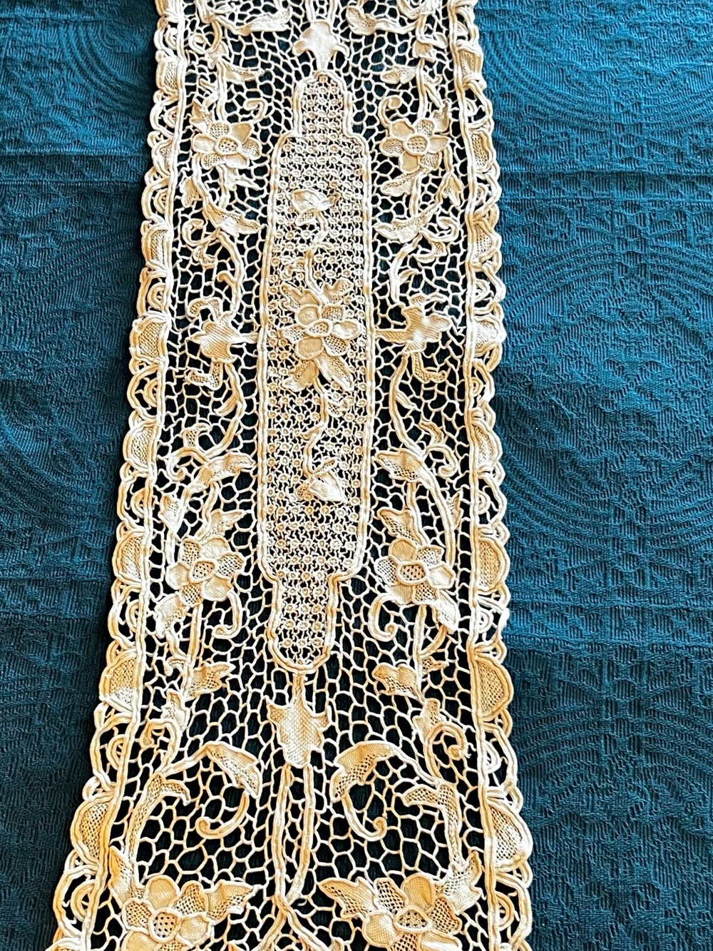 Vintage Antique Hand Crafted Handmade Cream Crochet Lace Table Runner-
Length-38